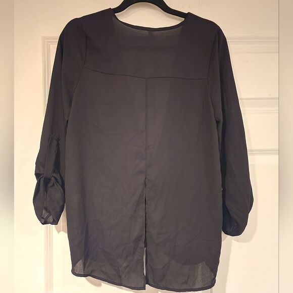 True Light black low cut sheer blouse L - Picture 3 of 3